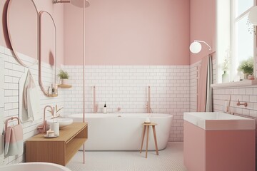 Obraz na płótnie Canvas Blank horizontal poster frame mock up in minimal style bath room interior, modern bath room interior background