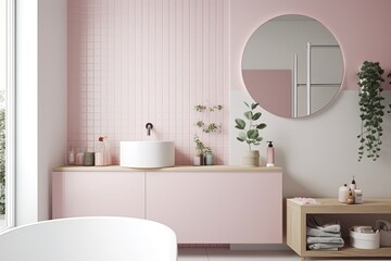 Fototapeta na wymiar Blank horizontal poster frame mock up in minimal style bath room interior, modern bath room interior background