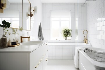 Blank horizontal poster frame mock up in minimal style bath room interior, modern bath room interior background