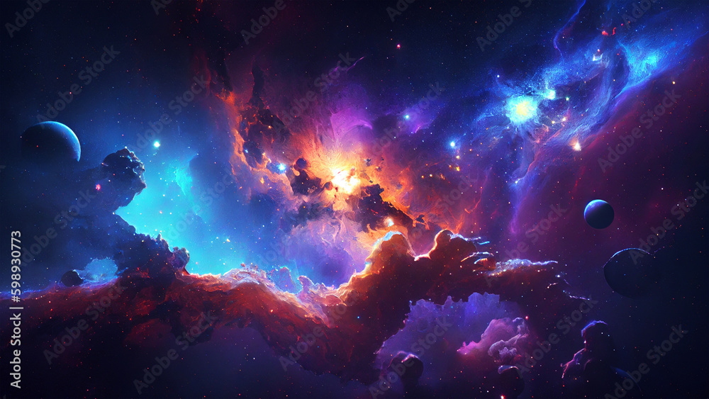Wall mural abstract outer space nebula galaxy abstract background. generative ai.