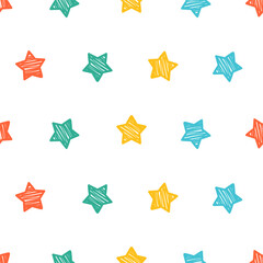 Obraz premium Seamless pattern with colorful doodle stars