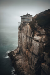 Fototapeta na wymiar House on the cliff edge generative AI