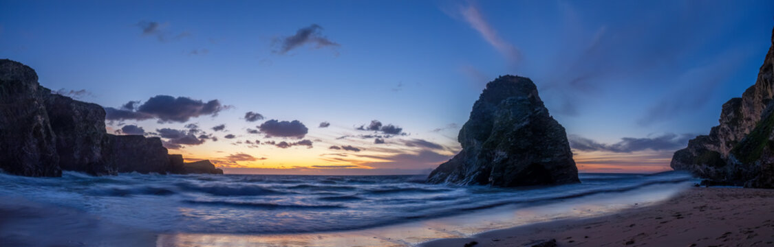 Whipsiderry beach near Newquay at sunset cornwall england uk 