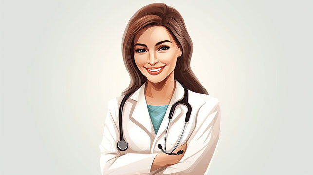 illustration of a young female doctor with a white coat. Generative AI