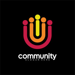 Community logo design, Human community symbol illustration with letter U and I concept.
