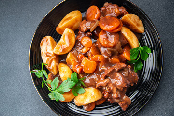 beef bourguignon beef stew fresh dish meal food snack on the table copy space food background rustic top view