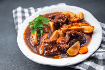 beef bourguignon beef stew fresh dish meal food snack on the table copy space food background rustic top view