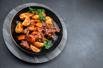 beef bourguignon beef stew fresh dish meal food snack on the table copy space food background rustic top view