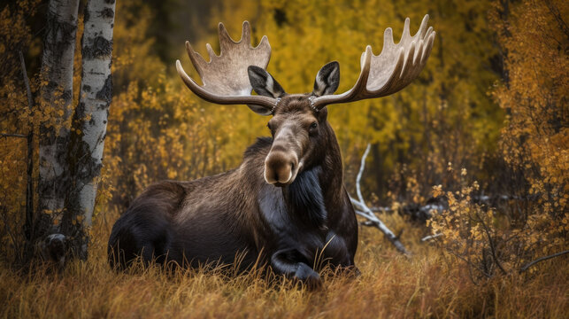 a big wild moose in autumn. Generative AI
