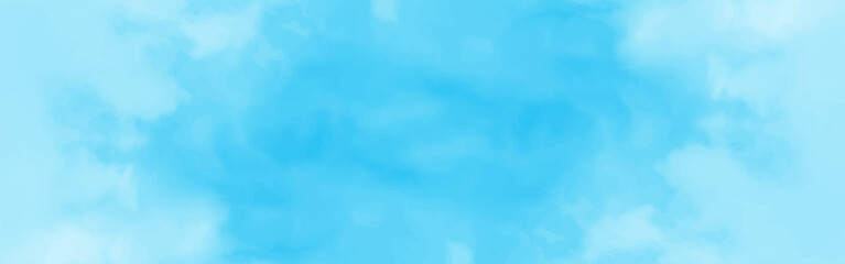 blue sky with white clouds in sunny weather .Blue Sky vector .White cumulus clouds formation in blue sky .blue water surface background .Panorama .watercolor texture on white background.