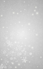 Silver Snow Vector Grey Background. New Snowflake