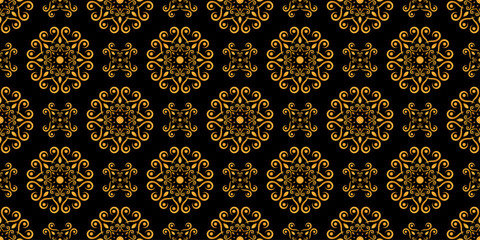 Vintage ornament background. Abstract seamless pattern with floral elements. Mandala texture. Circle decorative elements with oriental, damask, arabesque, antique or Victorian motifs. Vector.