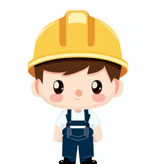 Obraz na płótnie Canvas Cute little happy factory builder worker, vector art