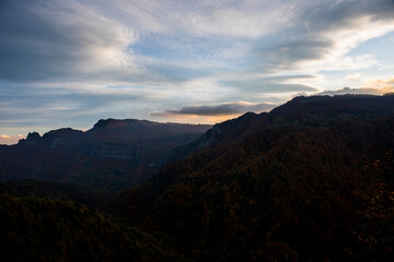 Fototapeta na wymiar Autumn sunset in Puigsacalm peak, La Garrotxa, Spain