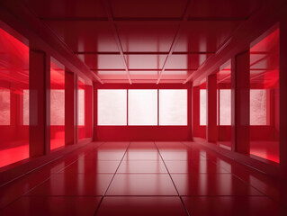 Red Corridor with Windows created with Generative AI Technology, ai, generative