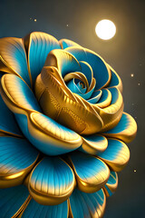 Golden blue rose, flower, Generative AI