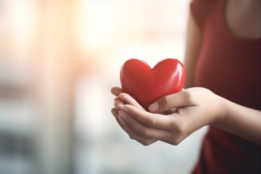 woman hold donor child cardiogram care red valentine love health hand. Generative AI. Generative AI