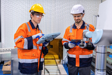 Engineer on training room learn on robotic logistic automation and distribution and trouble shoot
