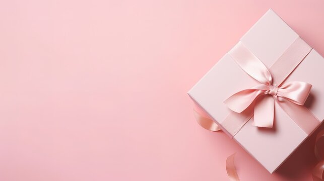 Premium Photo  Small gift box and pink ribbon for gift wrapping on pink  background