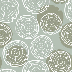 Hand drawn vector seamless pattern with doodle line tree cuts, simple illustration