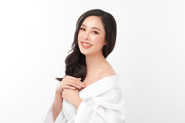 Beautiful young asian woman with clean fresh skin on white background, Face care, Facial treatment, Cosmetology, beauty and spa, Asian women portrait.