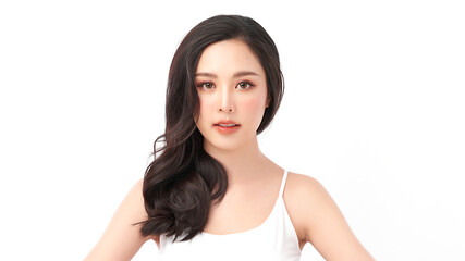 Beautiful young asian woman with clean fresh skin on white background, Face care, Facial treatment, Cosmetology, beauty and spa, Asian women portrait.