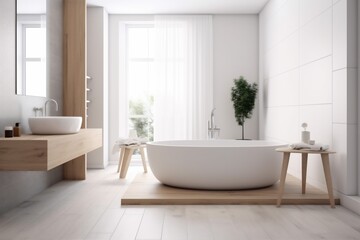 Fototapeta na wymiar loft modern white home luxury architecture house bathroom wood interior bathtub. Generative AI. Generative AI