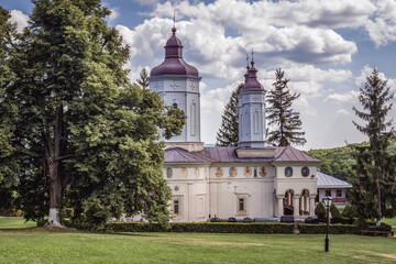 Exterior view of church in Ciolanu Orthodox Monastery near Magura town, Romania