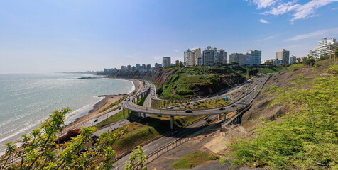 Armendariz Viaduct in the green coast beach circuit. Miraflores Lima, Peru