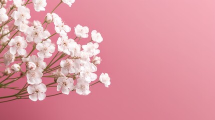 Fototapeta na wymiar white flowers on pink background banner