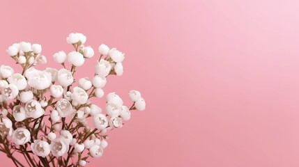 Fototapeta na wymiar banner, white flowers on pink background