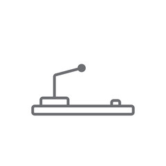 Mic Meeting icon with black outline style. microphone, audio, studio, music, sound, voice, speech. Vector illustration