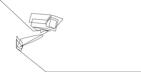 Continuous one line drawing of CCTV with a box shape installed on the side of the highway. Monitor traffic movements and improve security systems concept. Single line art graphic design.