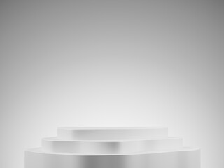 White 3d empty podium. Presentation commercial product  stand, showcase background, white mockup scene. 3d rendering