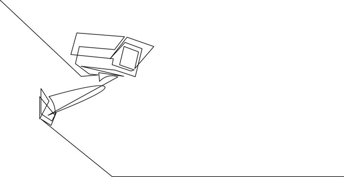Continuous one line drawing of CCTV with a box shape installed on the side of the highway. Monitor traffic movements and improve security systems concept. Single line art graphic design.
