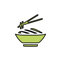 Noodle in bowl color fill icon, world cuisine vector illustration in trendy style. Editable graphic resources for many purposes.