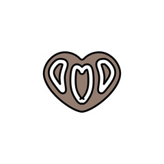 Butter cookies in love shape color fill icon, world cuisine vector illustration in trendy style. Editable graphic resources for many purposes.