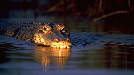 Obraz premium Closeup of a crocodile and alligator in water 