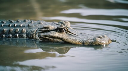 Fototapeta premium Closeup of a crocodile and alligator in water 