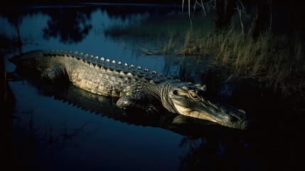 Fototapeta premium Closeup of a crocodile and alligator in water 