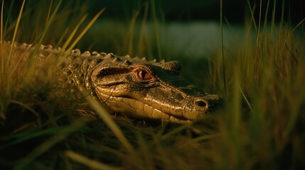 Fototapeta premium Closeup of a crocodile and alligator in water 