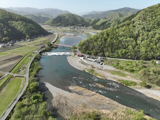 岐阜県 本巣市 根尾川の綺麗な川 ドローン空撮