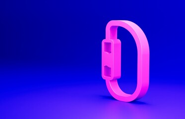 Obraz premium Pink Carabiner icon isolated on blue background. Extreme sport. Sport equipment. Minimalism concept. 3D render illustration