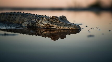 Obraz premium Closeup of a crocodile and alligator in water 