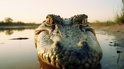Fototapeta premium Closeup of a crocodile and alligator in water 