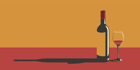 Illustration of a bottle of wine and a glass of wine in retro style.