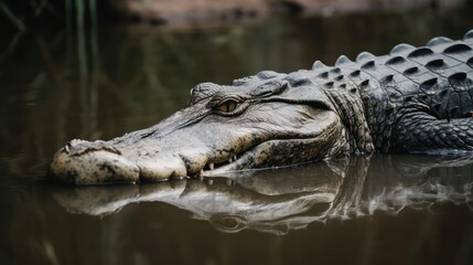 Obraz premium Closeup of a crocodile and alligator in water 