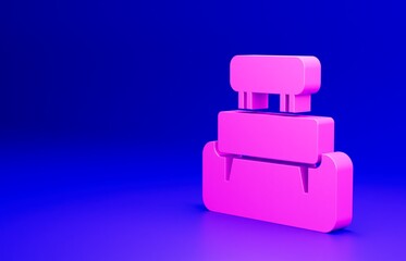 Pink Bench icon isolated on blue background. Minimalism concept. 3D render illustration