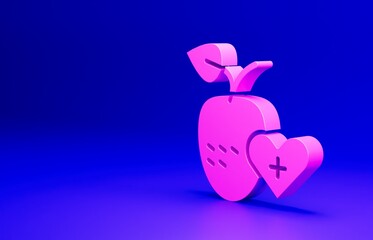 Pink Healthy fruit icon isolated on blue background. Minimalism concept. 3D render illustration
