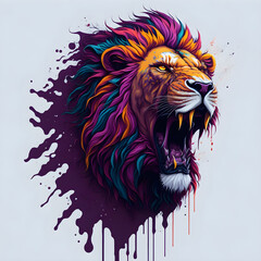 Splash art, a lion head with white background